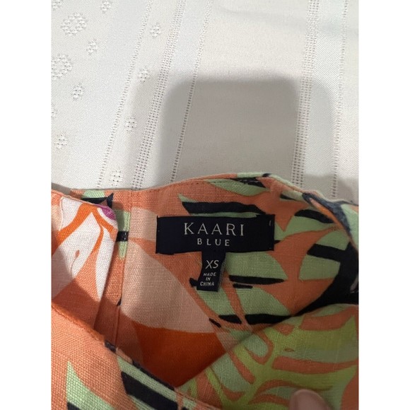 kaari blue 100% linen multi color floral Sleeveless print top Sz XS - Picture 2 of 7
